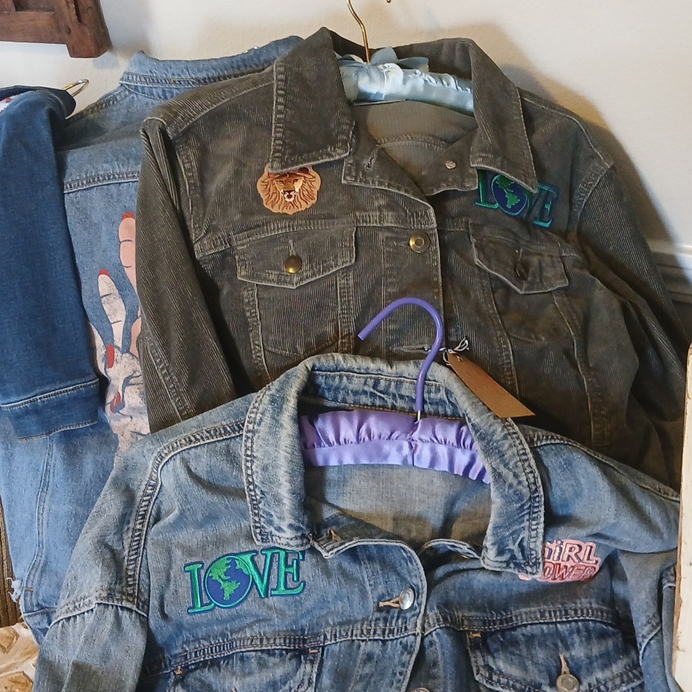 Amazing vintage Jean corduroy and army patched up jackets for woman and children
